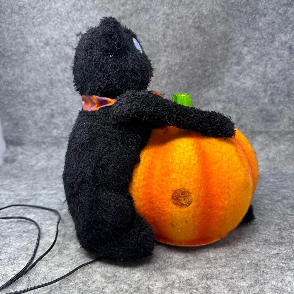 Vtg Gemmy Fiberoptic Halloween Black Cat Jack O Lantern Lamp Decor 2004 Pumpkin